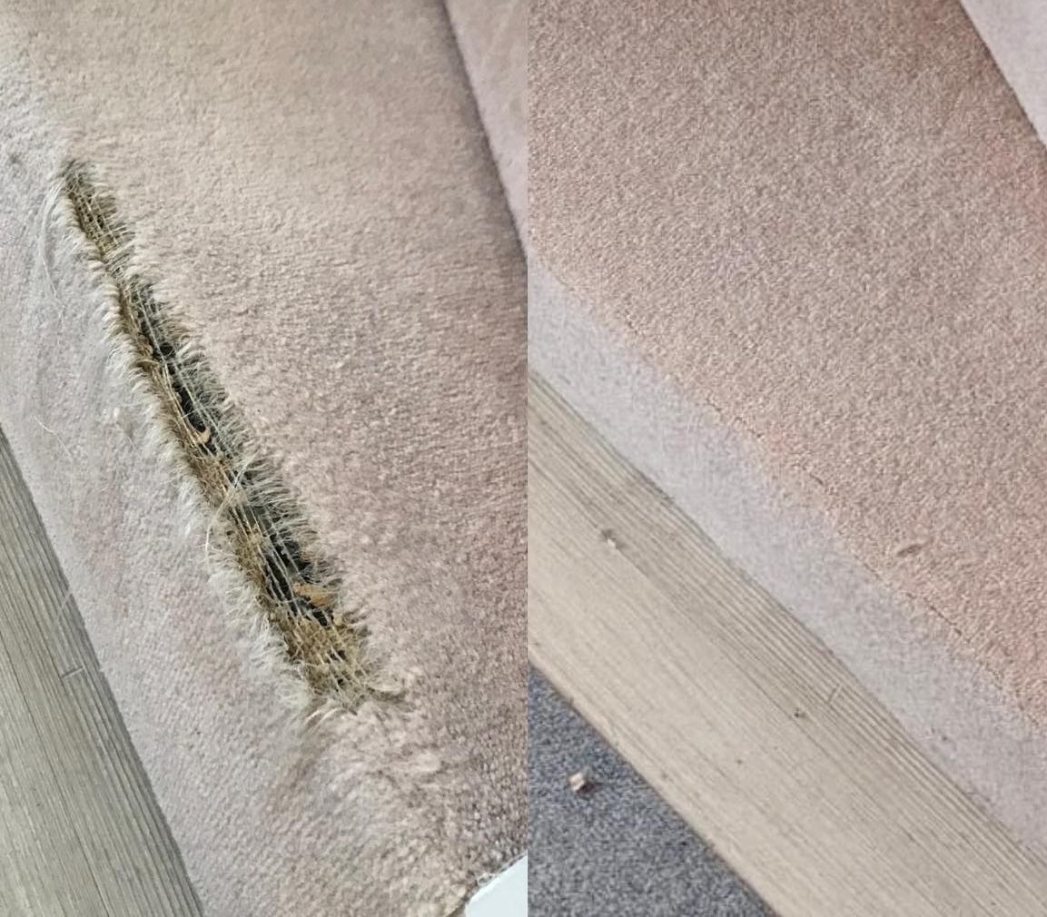 Completed carpet repair showing a seamless, professional finish